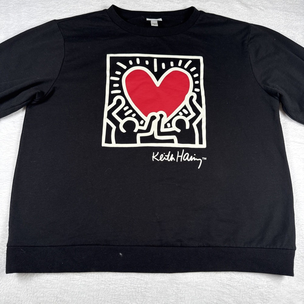 Keith Haring Black Heart Graphic Pop Art Sweatshirt XL
